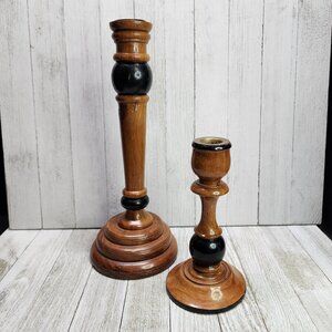 VTG Bombay Brown and Black Candle Stick Holders Set Of 2 Made in India 17 IQ 104